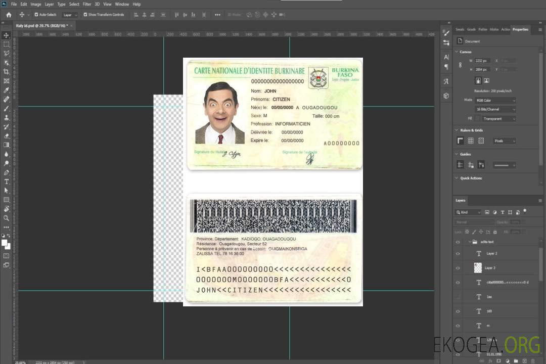 Carte d'identité du Burkina Faso template Carte d'identité du Burkina Faso template